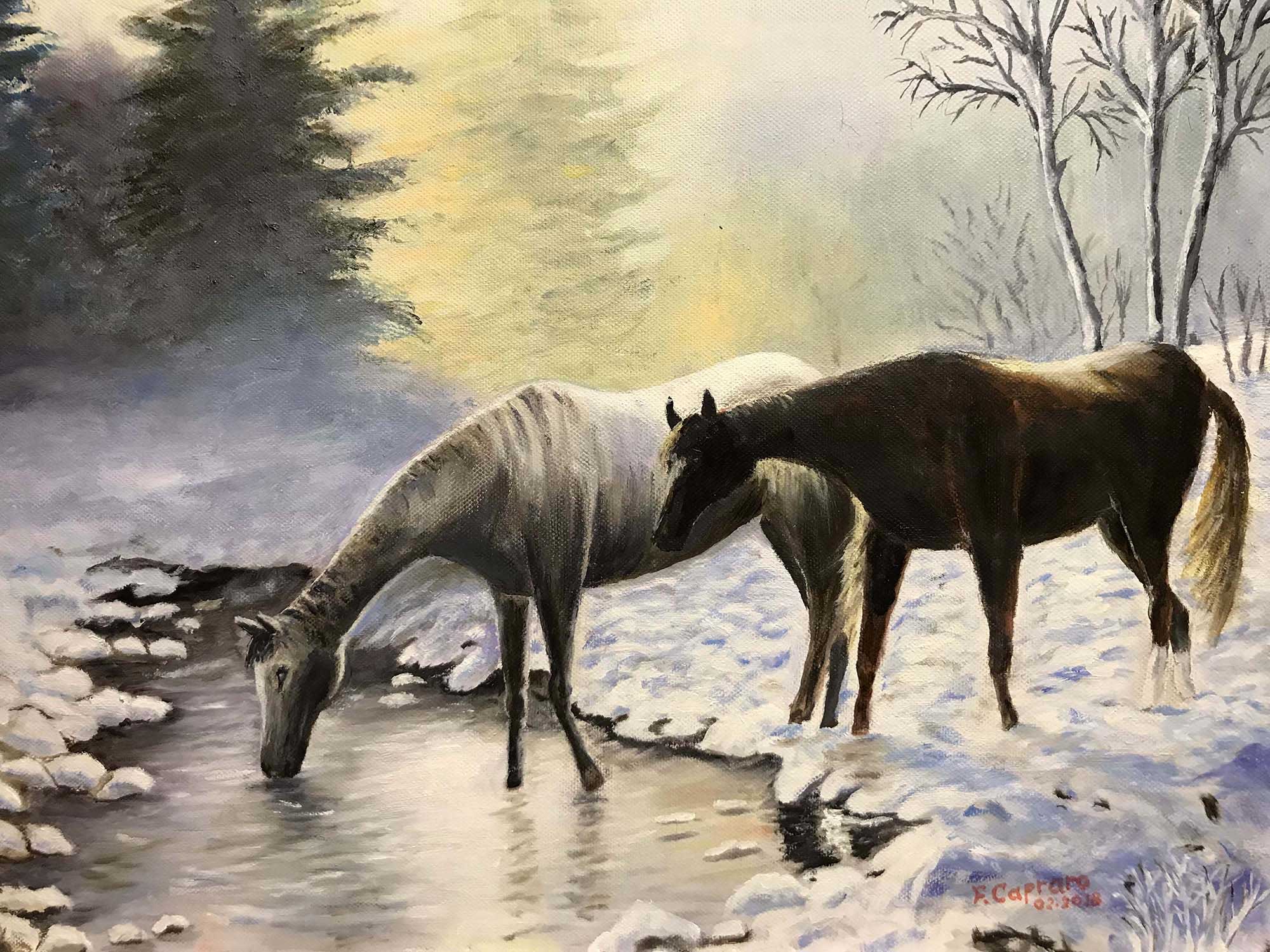 Chevaux paysage d'hiver